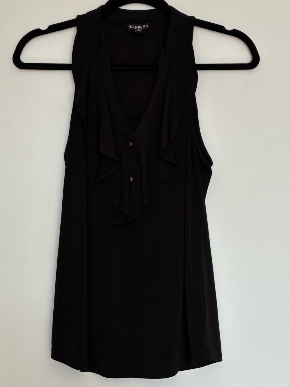 Express Women's Black Ruffle V-Neck Sleeveless Top Blouse Size XS